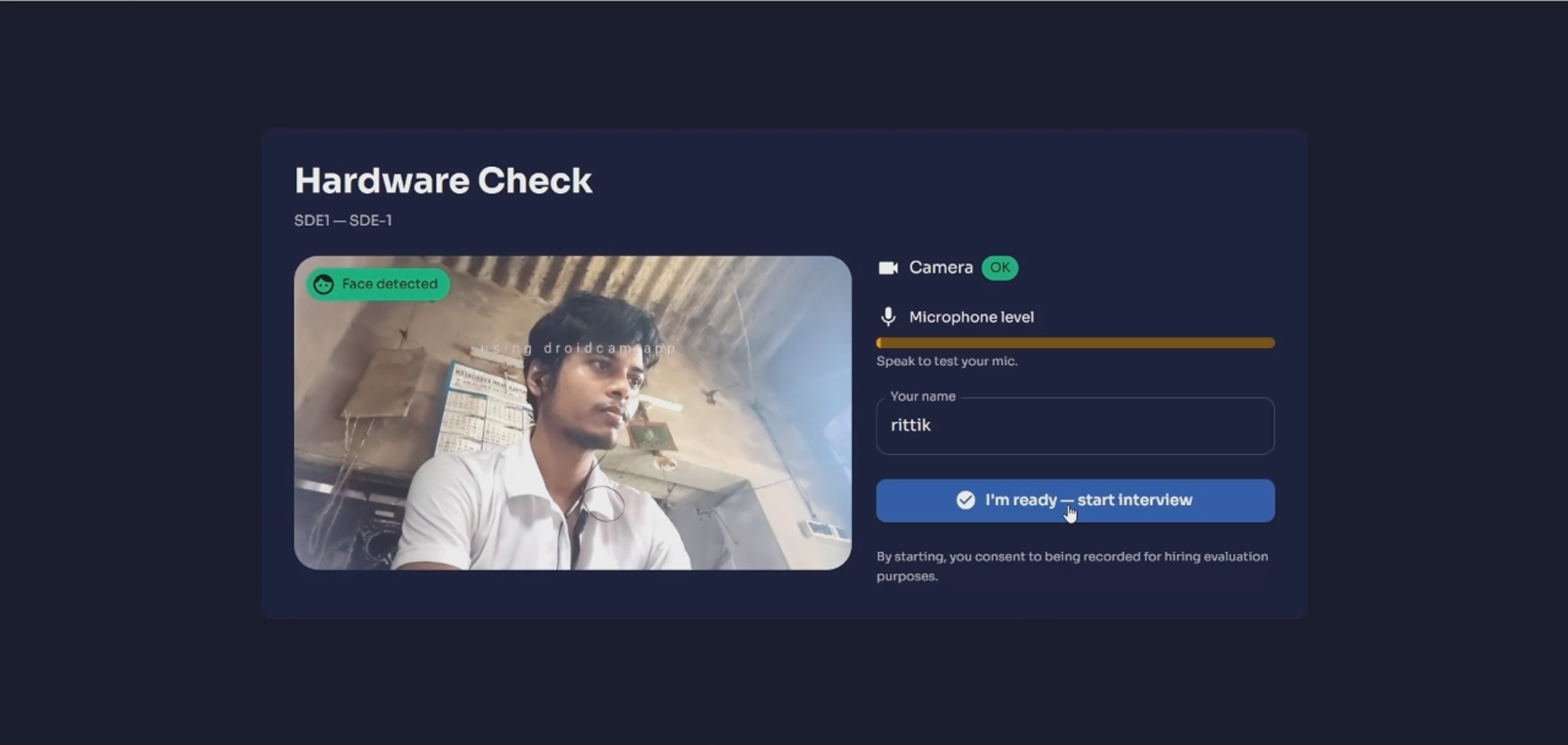 Preview of AI Video Interview Platform